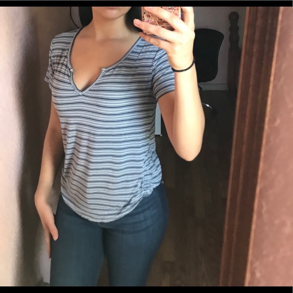 Open Front Blue Striped Top - Picture 1 of 3